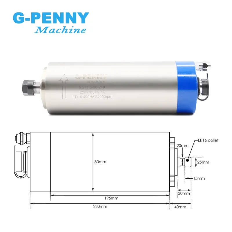 Шпиндель Gpenny 1.5 кВт ER16 D – обзор и цена Water Cooled Spindle